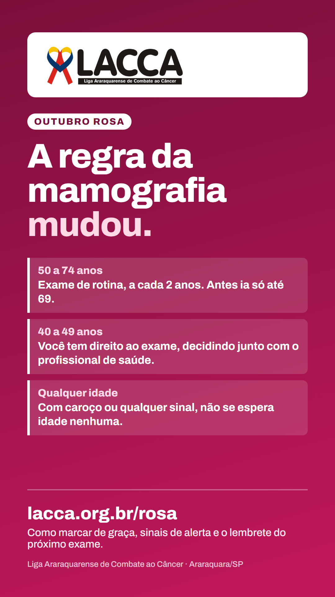 Arte do Outubro Rosa: a regra da mamografia mudou.